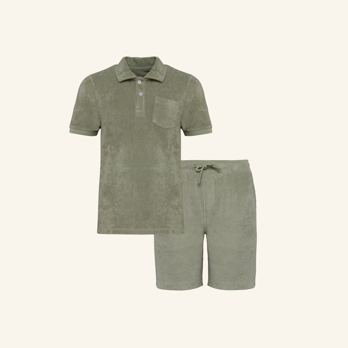 Boys Terry Set in Almond Green – matching family wear – La Vie Solaire