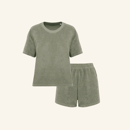 Women's Terry Set in Almond Green – matching family wear – La Vie Solaire